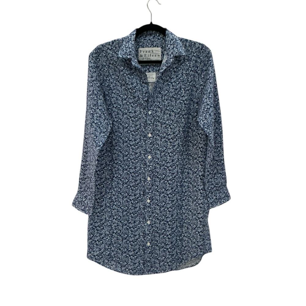 Frank & Eileen Mary Classic Shirtdress Italian Linen Blue Floral Size‎ XS - Picture 2 of 12